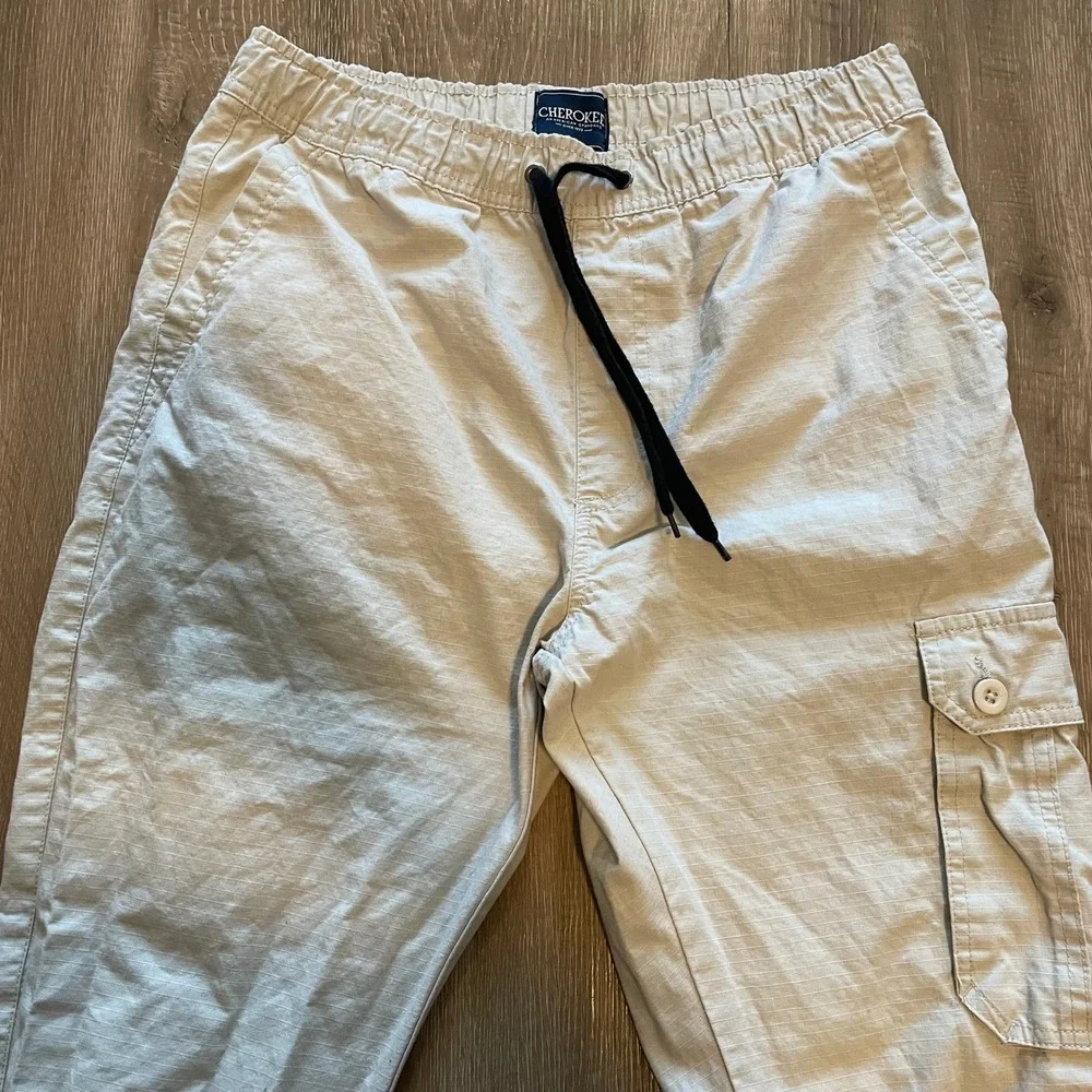 Cherokee Mens Jogger Pants Size Medium Tan Cotton Ripstop Cargo Utility Casual